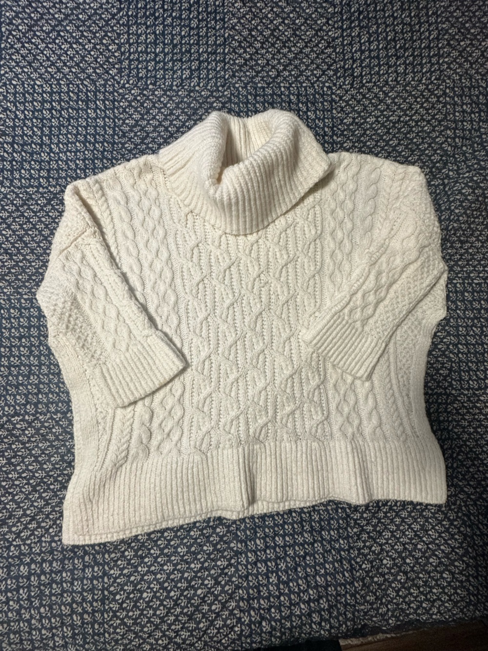 Ann Taylor Cream Cable-Knit Turtleneck Sweater - Picture 3 of 5